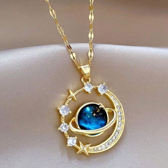MISSLOOK Gold and Blue Celestial moon, and stars necklace - Picture 1 of 8